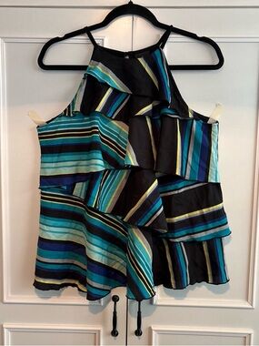 Worthington Black Striped Ruffle Halter Camisole